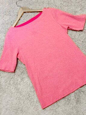 Segments Pink & White Pinstriped Half Sleeve Cotton Tee Large Preppy